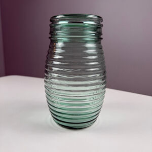Unbranded Green Glass Ribbed Jar with lid made in Canada